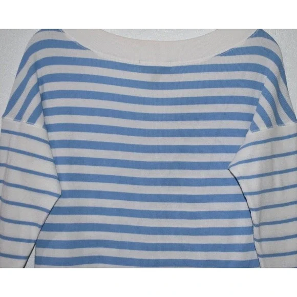 Lauren Ralph Lauren XL Nautical Stripe Top Drop Shoulder Lt Blue White Coastal - Picture 7 of 16
